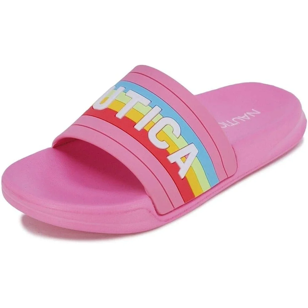 Nautica Girl's Diamoni Slip-On Sandals Slides, Sz 5, Diamond Rainbow Fuschia NWT